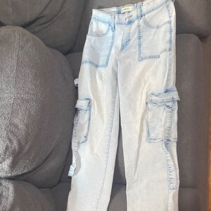 Light Blue Straight Leg Cargo Jeans